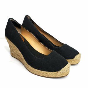 J Crew Seville Black Canvas Espadrille Wedge Heels